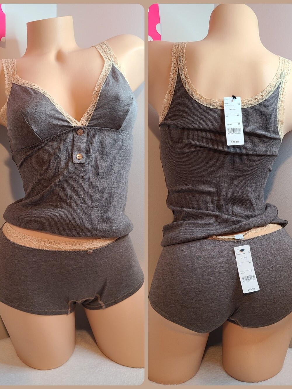 Vintage Y2K Intimissimi Soft Modal & Lace Cami & Panty Set Size M